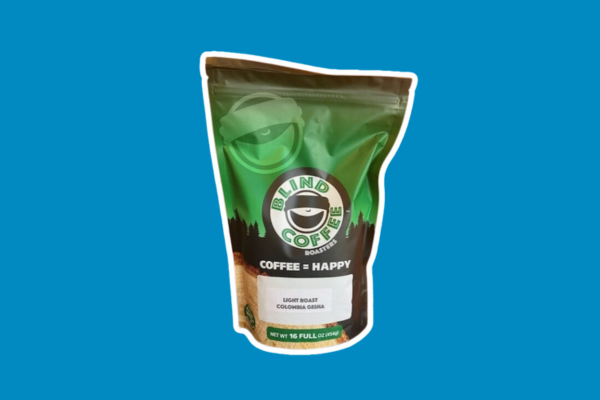 Bag of beans from Blind Coffee Roasters.