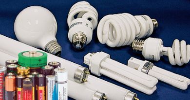 A variety of different light bulbs and batteries