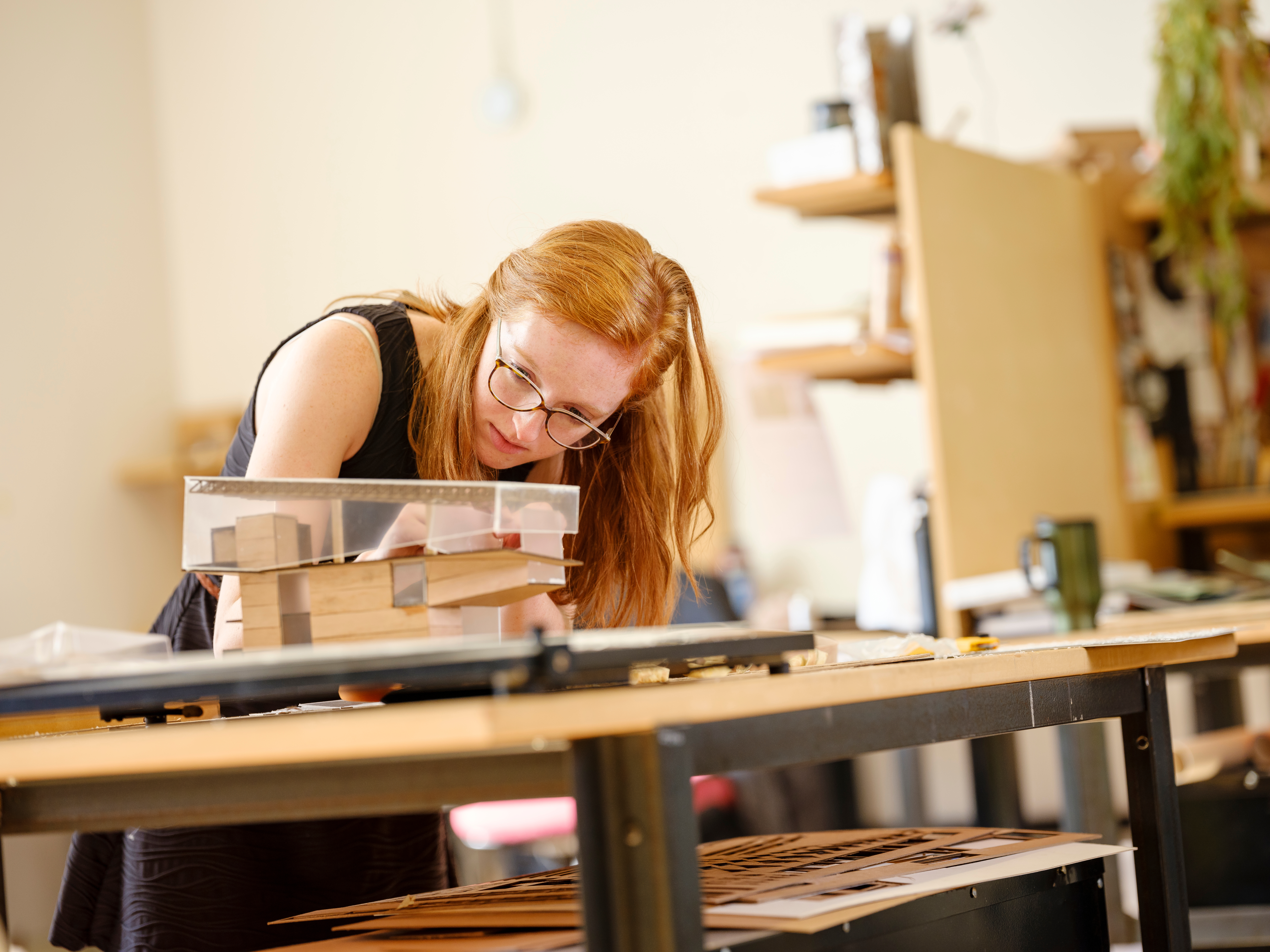 student building bridge in architecture class
