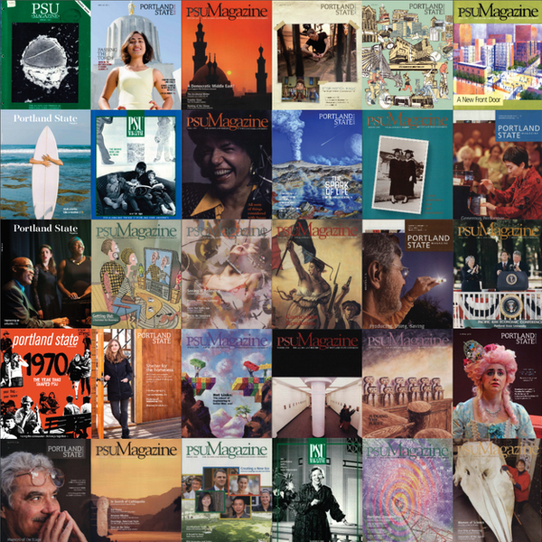 Collage of Portland State Magazine covers