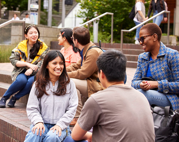 Students hanging out in the Urban Plaza
