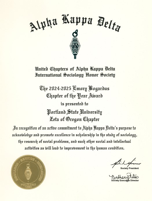 AKD Award international recognizing PSU Sociology 