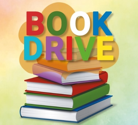 book drive with books stacked 