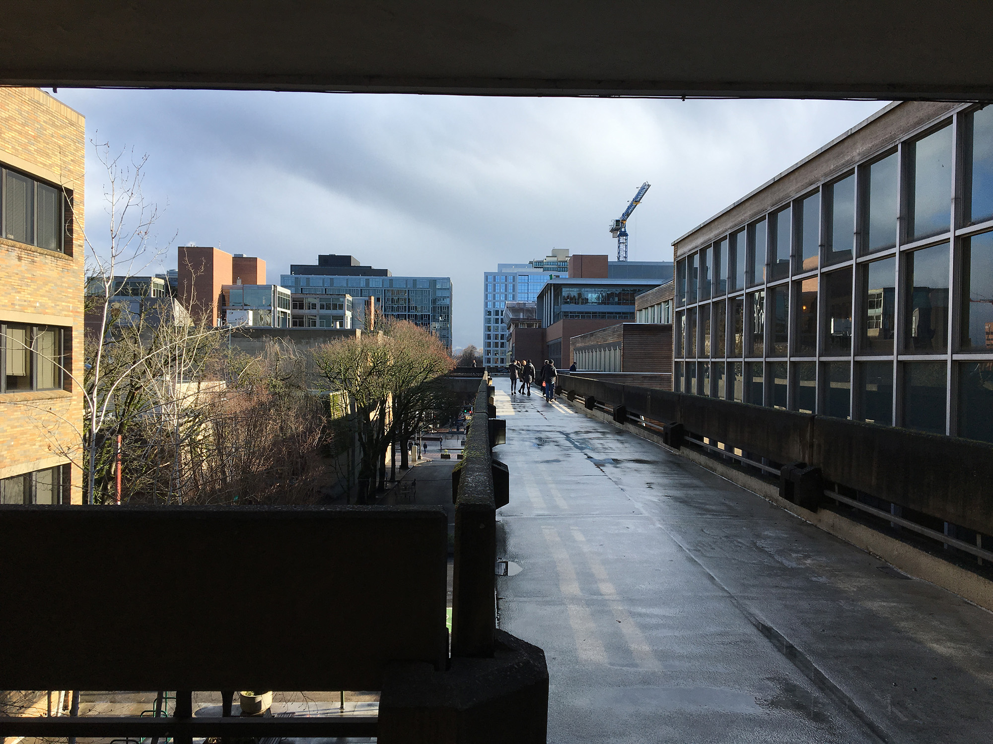 One can find a beautiful view of Portland from Smith's sky bridge.