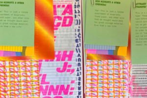 Bright and colorful pages of typography, doodles, designs that make up the zine starter kit.