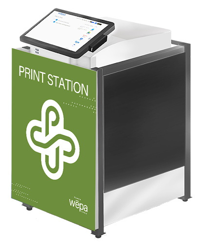 Decorative image of printer with PSU logo for the Wepa Print Stations