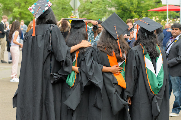 Graduation day, Students face away from camera in their regalia